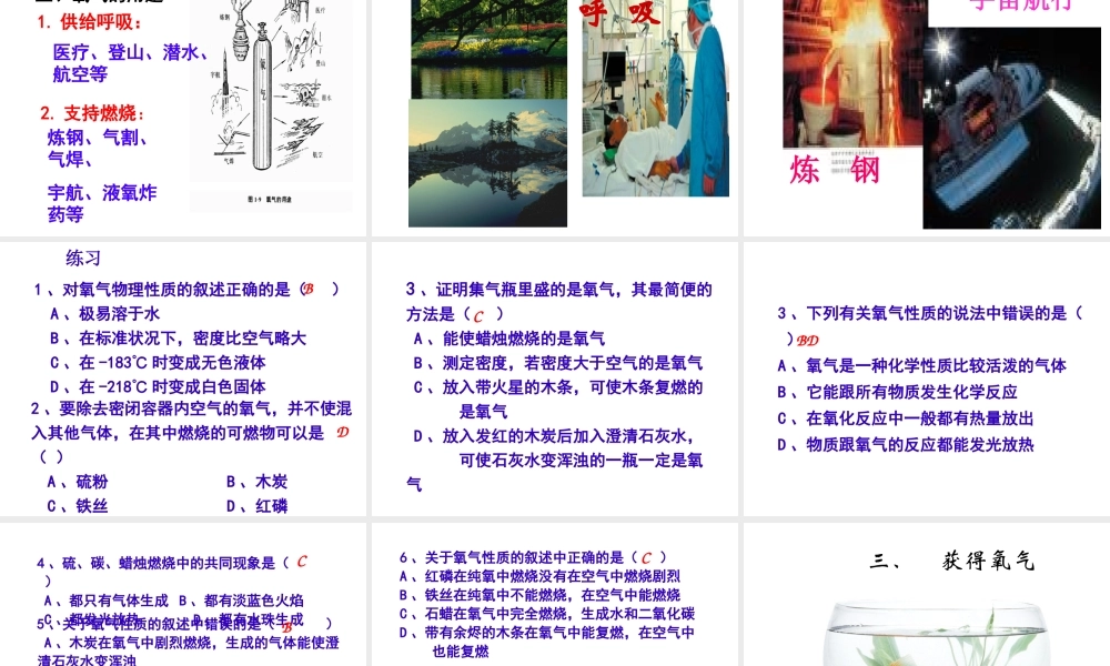 【倍速课时学练】九年级化学上册 第2章 第二节 性质活泼的氧气课件 沪教版