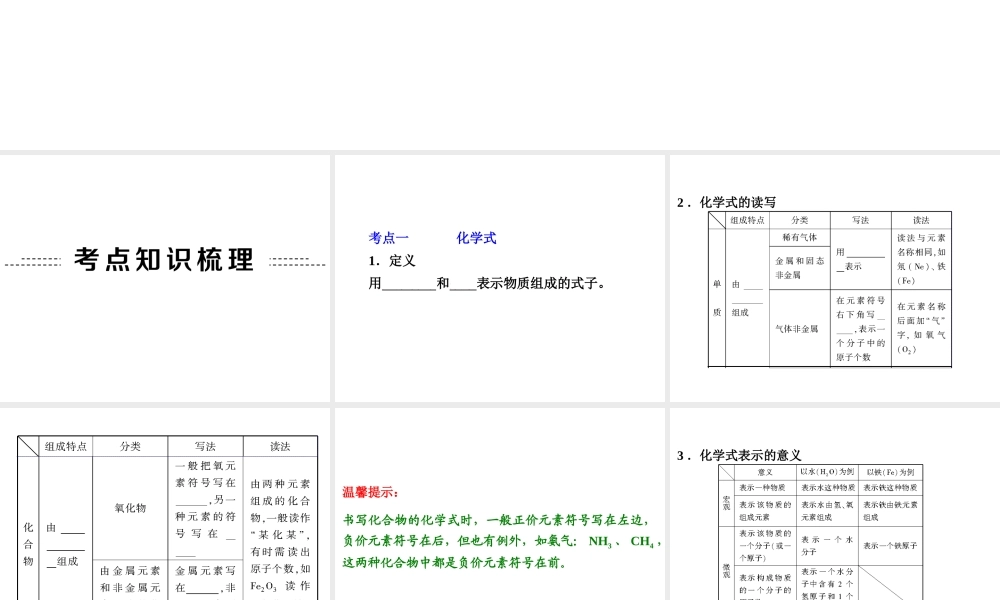 【中考备战策略】2014年中考化学总复习 第一部分 教材梳理 第7讲 化学式与化合价 （含13年中考典例）课件 鲁教版