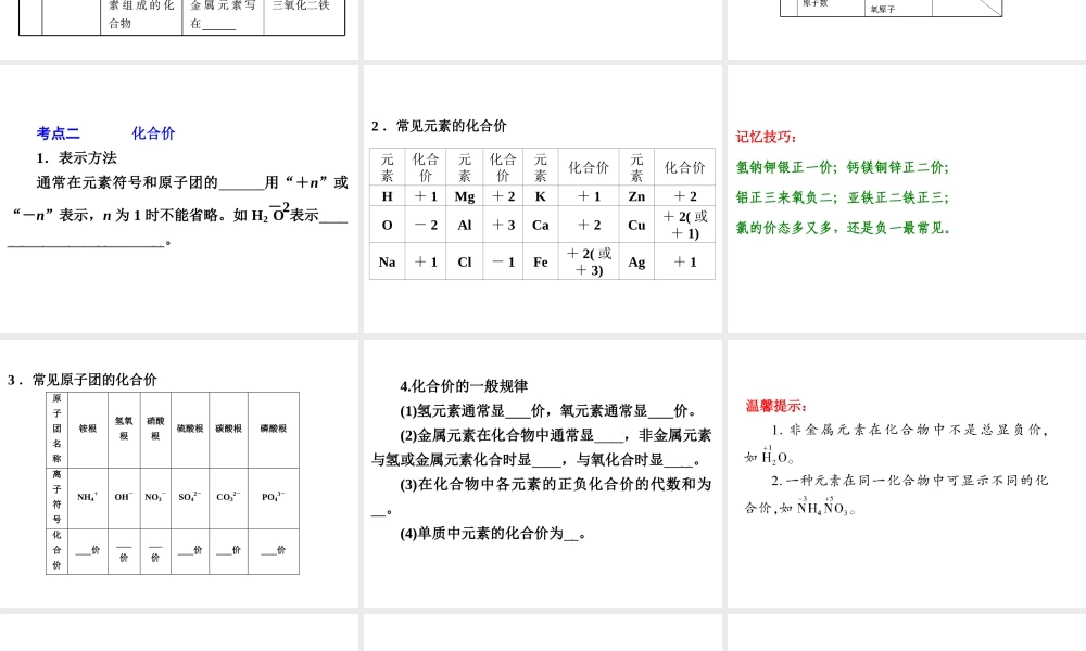 【中考备战策略】2014年中考化学总复习 第一部分 教材梳理 第7讲 化学式与化合价 （含13年中考典例）课件 鲁教版