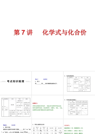 【中考备战策略】2014年中考化学总复习 第一部分 教材梳理 第7讲 化学式与化合价 （含13年中考典例）课件 鲁教版