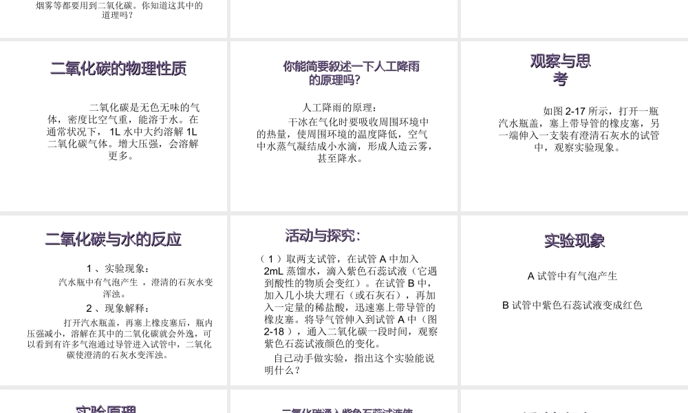 【倍速课时学练】九年级化学上册 第2章 第三节 奇妙的二氧化碳课件 沪教版