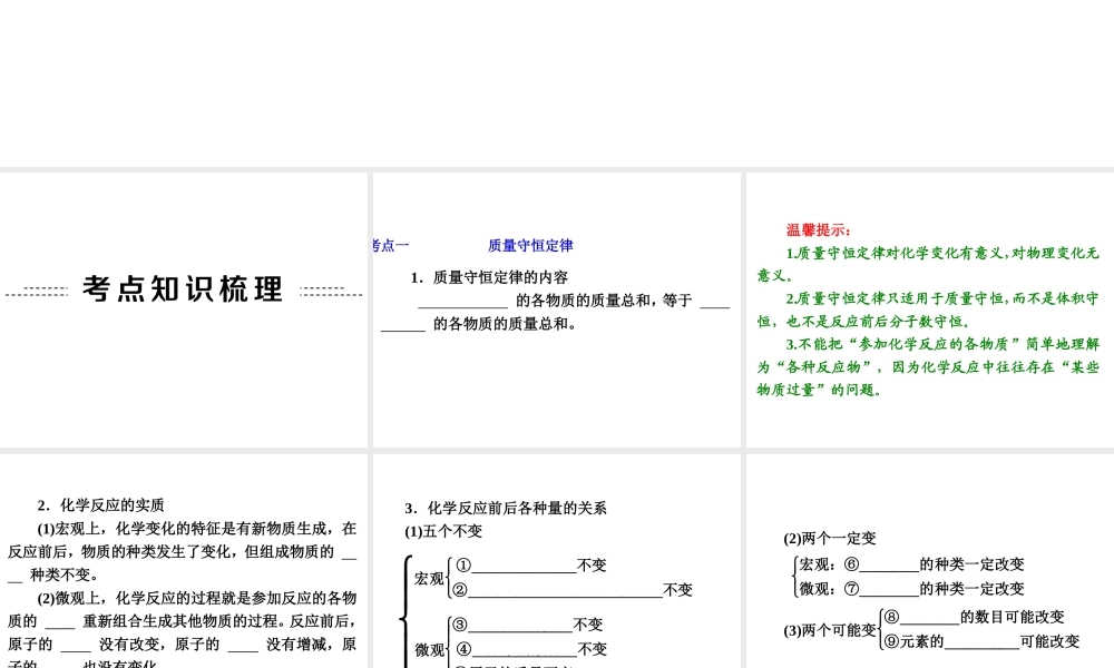【中考备战策略】2014年中考化学总复习 第一部分 教材梳理 第7讲 质量守恒定律及化学方程式（含13年中考典例） 课件 新人教版