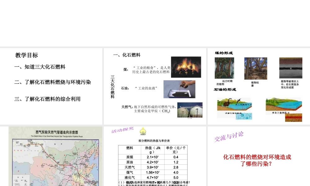 【倍速课时学练】九年级化学上册 第4章 第三节 化石燃料的利用课件 沪教版