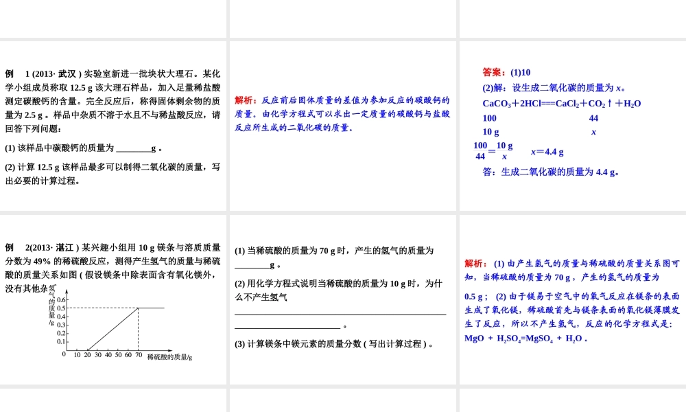 【中考备战策略】2014年中考化学总复习 第一部分 教材梳理 第10讲 化学反应中的有关计算 （含13年中考典例）课件 鲁教版