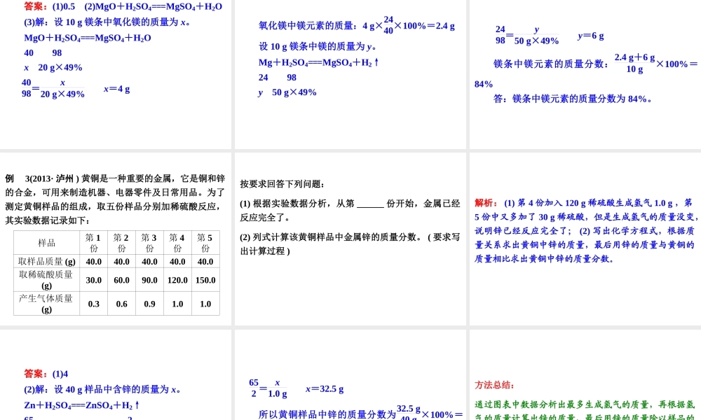 【中考备战策略】2014年中考化学总复习 第一部分 教材梳理 第10讲 化学反应中的有关计算 （含13年中考典例）课件 鲁教版