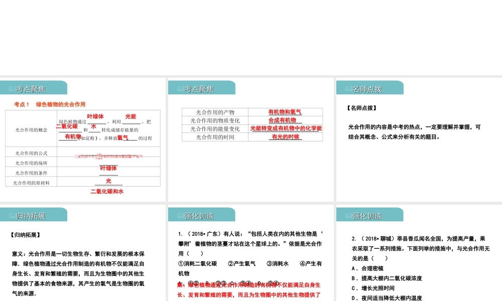PK中考（江西专用）中考生物 四（三）绿色植物的光合作用和呼吸作用习题课件-人教级全册生物课件