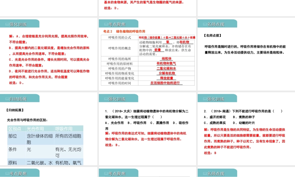 PK中考（江西专用）中考生物 四（三）绿色植物的光合作用和呼吸作用习题课件-人教级全册生物课件