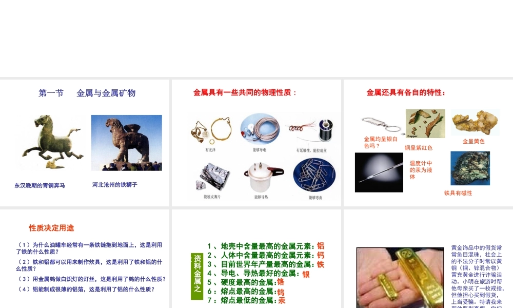 【倍速课时学练】九年级化学上册 第5章 第一节 金属与金属矿物课件 沪教版