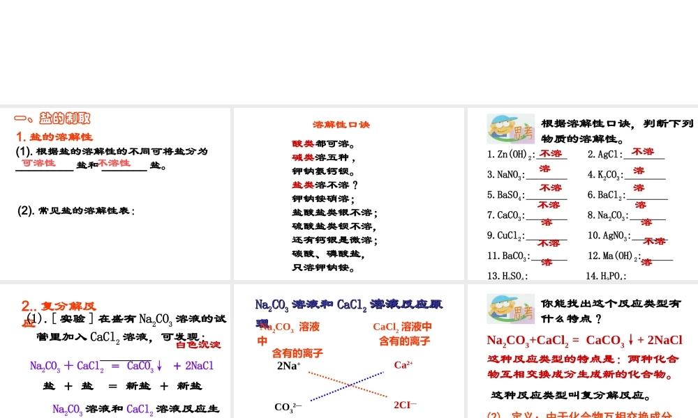 【倍速课时学练】九年级科学上册 第一章 第六节 几种重要的盐（第二课时）课件 浙教版