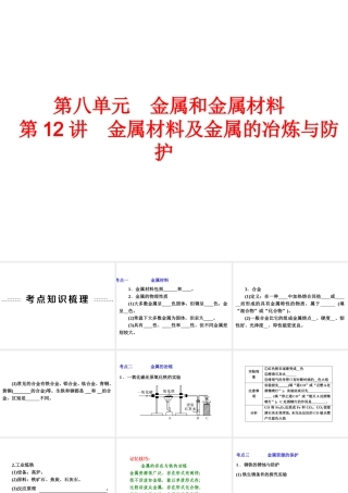【中考备战策略】2014年中考化学总复习 第一部分 教材梳理 第12讲 金属材料及金属的冶炼与防护（含13年中考典例）课件 新人教版