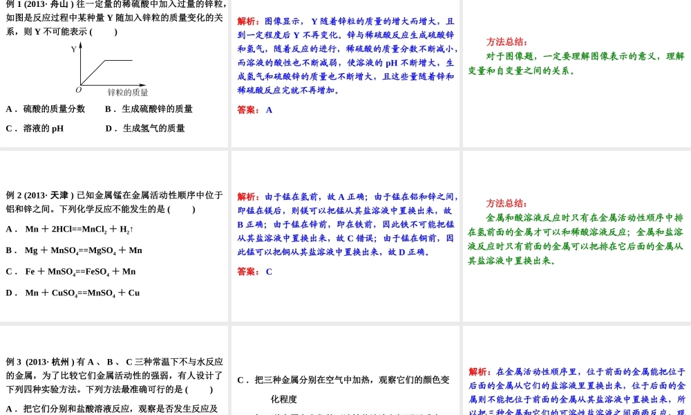 【中考备战策略】2014年中考化学总复习 第一部分 教材梳理 第13讲 金属的化学性质（含13年中考典例） 课件 新人教版