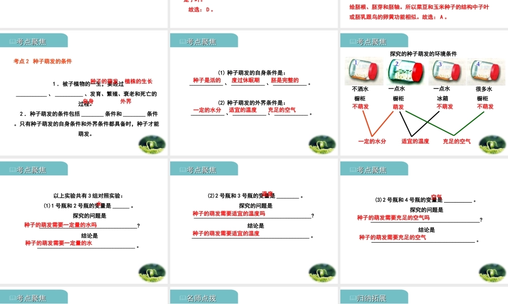 PK中考（江西专用）中考生物 四（一）绿色开花植物的一生习题课件-人教版初中九年级全册生物课件