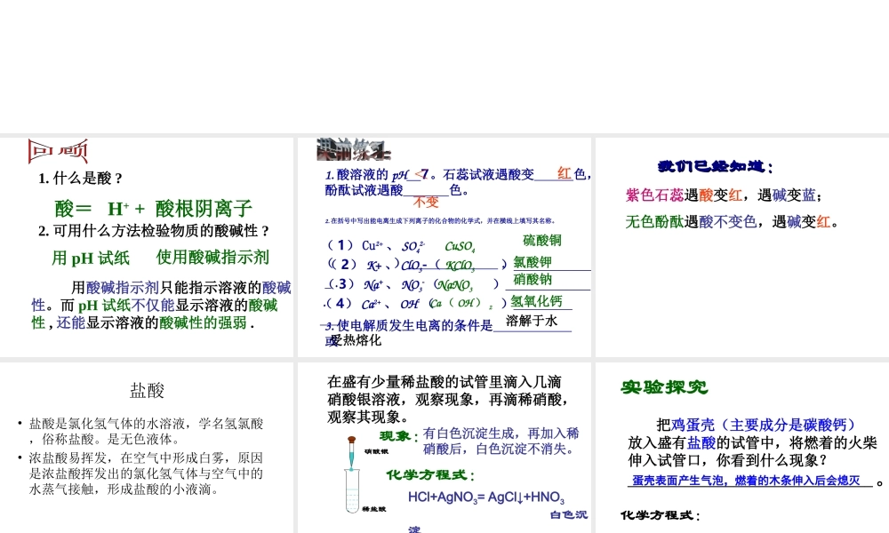 【倍速课时学练】九年级科学上册 第一章 第三节 常见的酸（第一课时）课件 浙教版
