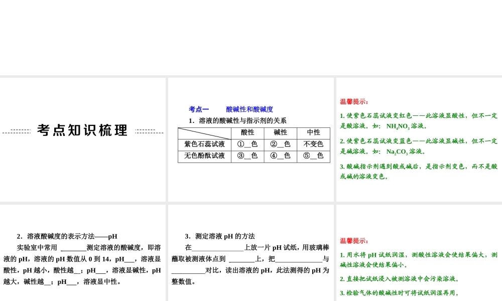 【中考备战策略】2014年中考化学总复习 第一部分 教材梳理 第14讲 溶液的酸碱性 （含13年中考典例）课件 鲁教版