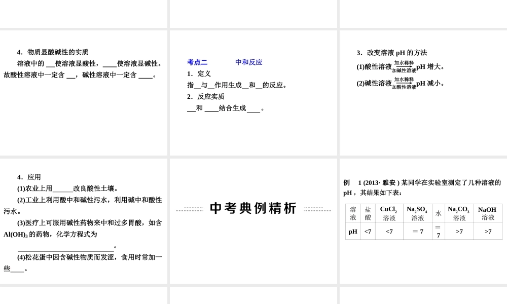 【中考备战策略】2014年中考化学总复习 第一部分 教材梳理 第14讲 溶液的酸碱性 （含13年中考典例）课件 鲁教版