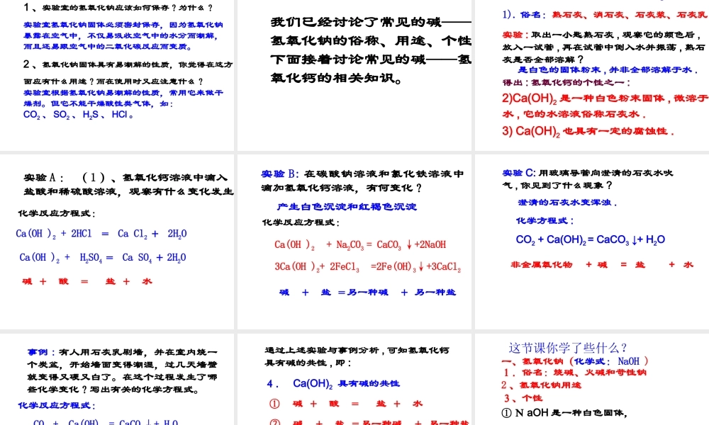 【倍速课时学练】九年级科学上册 第一章 第四节 常见的碱（第二课时）课件 浙教版