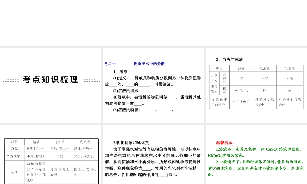 【中考备战策略】2014年中考化学总复习 第一部分 教材梳理 第14讲 溶液的组成及溶解度（含13年中考典例）课件 新人教版
