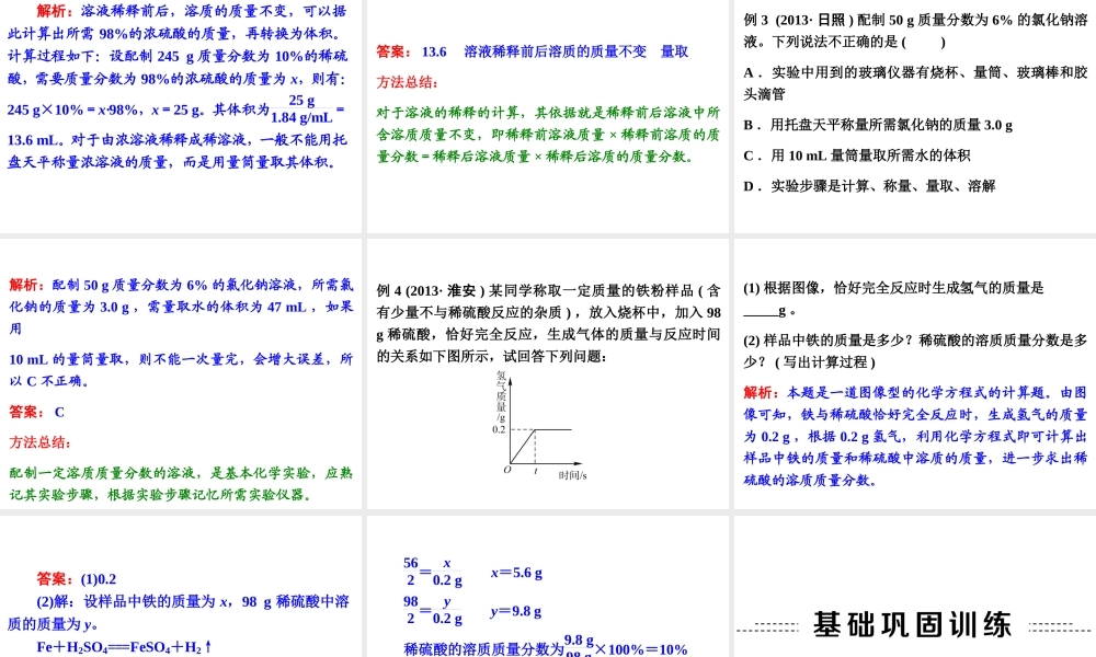 【中考备战策略】2014年中考化学总复习 第一部分 教材梳理 第15讲 溶质质量分数的计算（含13年中考典例）课件 新人教版
