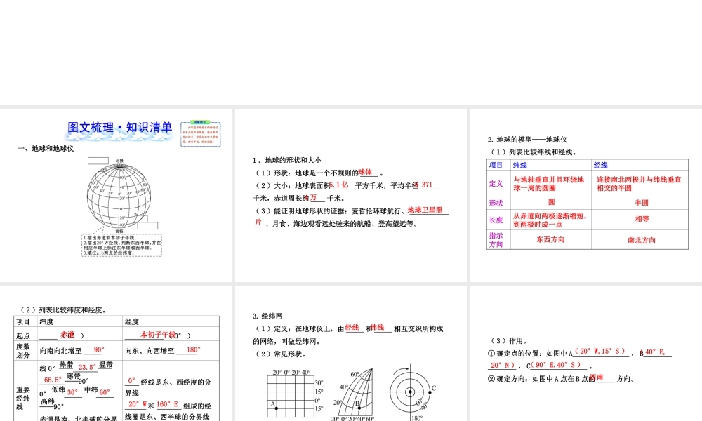 【全程复习】2014届中考地理 第1章 地球和地图课件 鲁教版
