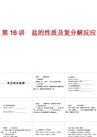 【中考备战策略】2014年中考化学总复习 第一部分 教材梳理 第16讲 盐的性质及复分解反应 （含13年中考典例）课件 鲁教版