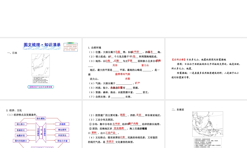 【全程复习】2014届中考地理 第6章 我们邻近的国家和地区课件 鲁教版