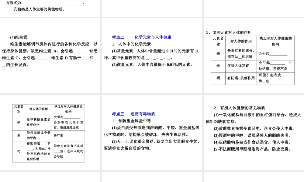 【中考备战策略】2014年中考化学总复习 第一部分 教材梳理 第19讲 化学与健康 （含13年中考典例）课件 鲁教版