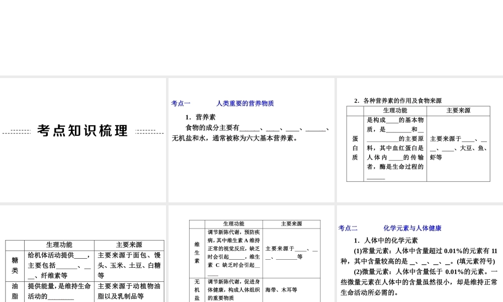 【中考备战策略】2014年中考化学总复习 第一部分 教材梳理 第19讲 化学与生活（含13年中考典例） 课件 新人教版
