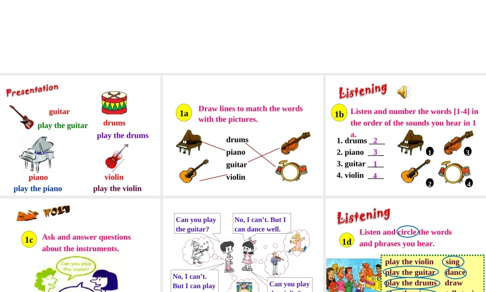 Unit 1 Can you play the guitar Period 3课件