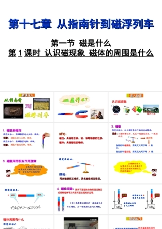 2018年九年级物理全册 第十七章 第一节 磁是什么（第1课时 认识磁现象 磁体的周围有什么）课件 （新版）沪科版