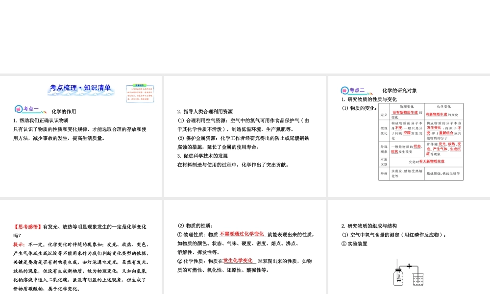 【全程复习方略】2013版中考化学 第1章 开启化学之门配套课件 沪教版