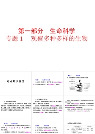 【中考备战策略】2015年中考科学总复习 专题1 观察多种多样的生物（考点知识梳理+中考典例精析+考点训练）课件 浙教版