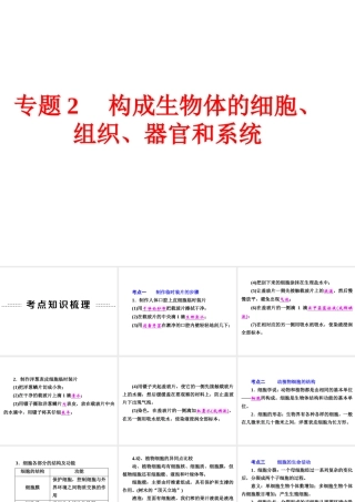 【中考备战策略】2015年中考科学总复习 专题2 构成生物体的细胞、组织、器官和系统（考点知识梳理+中考典例精析+考点训练）课件 浙教版