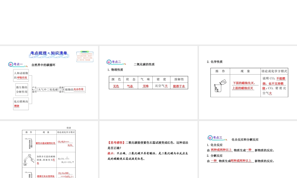 【全程复习方略】2013版中考化学 第2章 身边的化学物质 第2节 奇妙的二氧化碳配套课件 沪教版