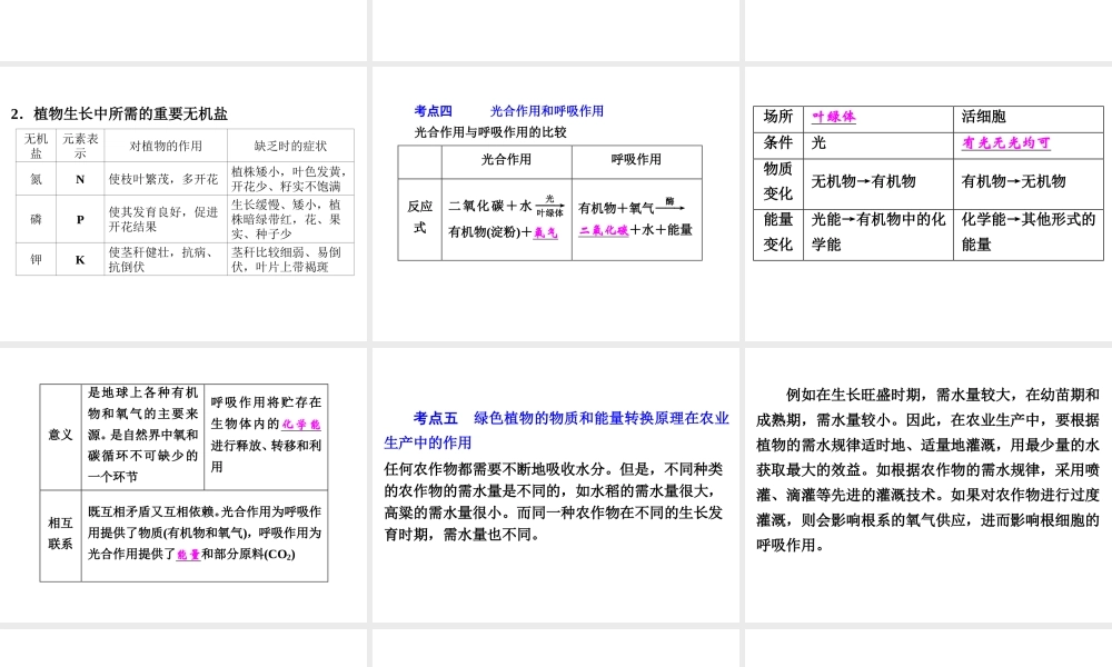 【中考备战策略】2015年中考科学总复习 专题4 绿色开花植物的物质和能量转换（考点知识梳理+中考典例精析+考点训练）课件 浙教版