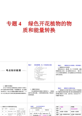 【中考备战策略】2015年中考科学总复习 专题4 绿色开花植物的物质和能量转换（考点知识梳理+中考典例精析+考点训练）课件 浙教版