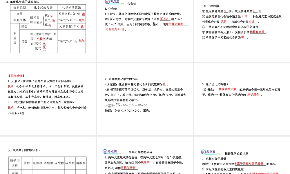 【全程复习方略】2013版中考化学 第3章 物质构成的奥秘 第2节 物质的组成及表示配套课件 沪教版