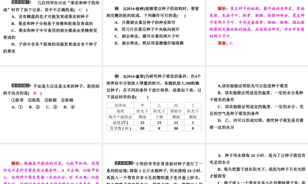 【中考备战策略】2015年中考科学总复习 专题7 绿色开花植物的生殖和发育（考点知识梳理+中考典例精析+考点训练）课件 浙教版