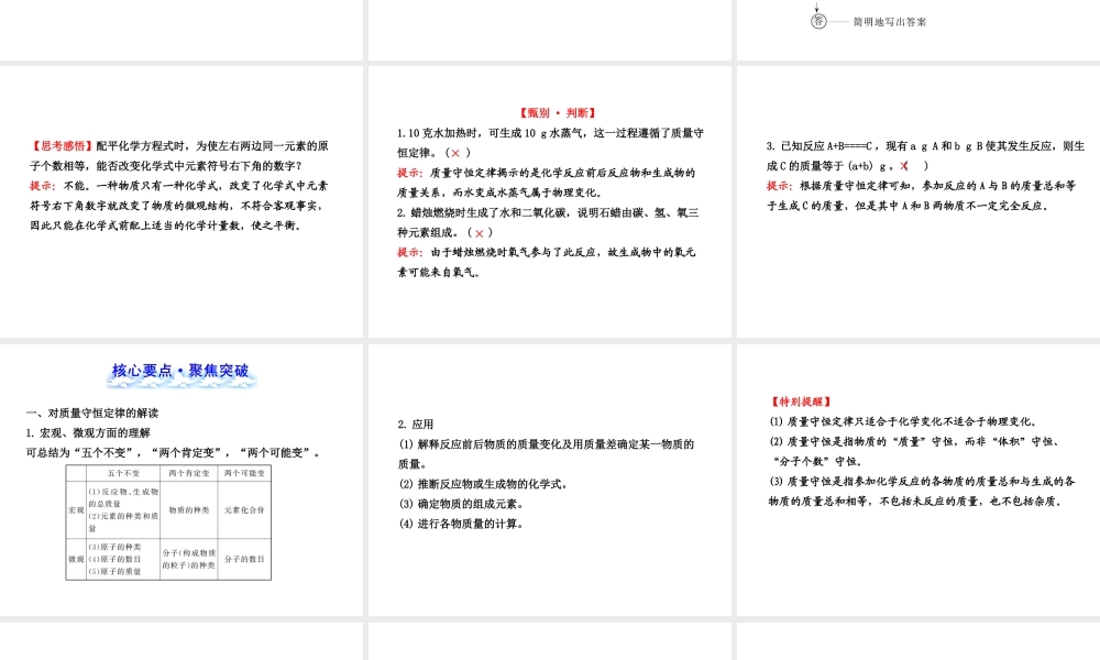 【全程复习方略】2013版中考化学 第4章 认识化学变化 第2节 质量守恒定律及化学方程式配套课件 沪教版