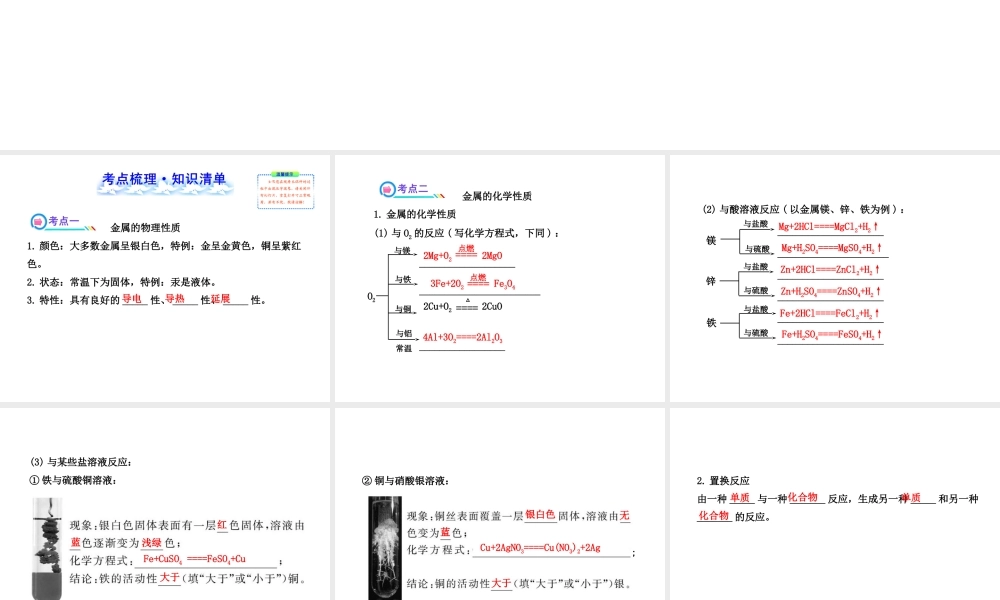 【全程复习方略】2013版中考化学 第5章 金属的冶炼与利用配套课件 沪教版