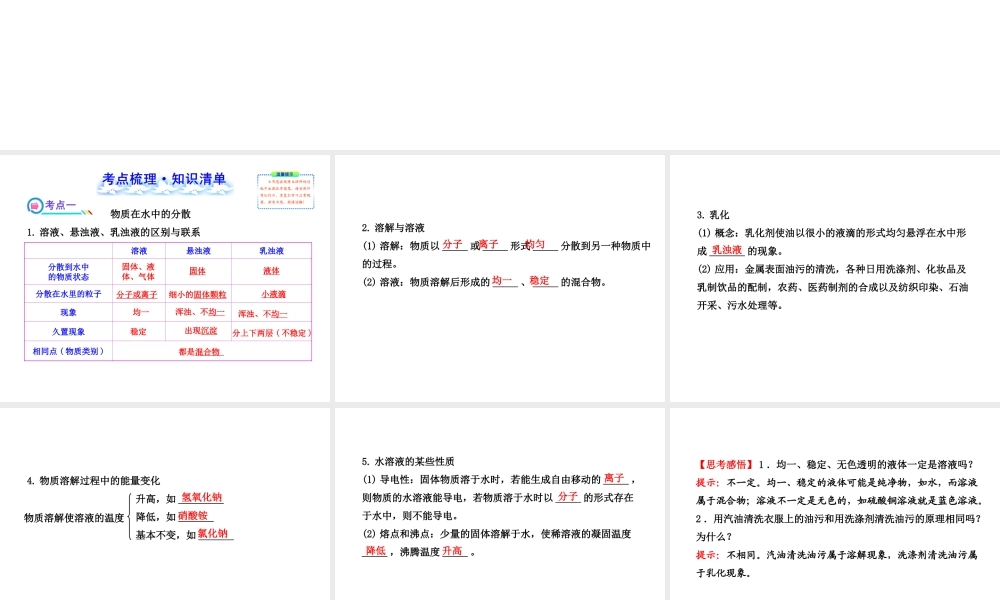 【全程复习方略】2013版中考化学 第6章 溶解现象配套课件 沪教版