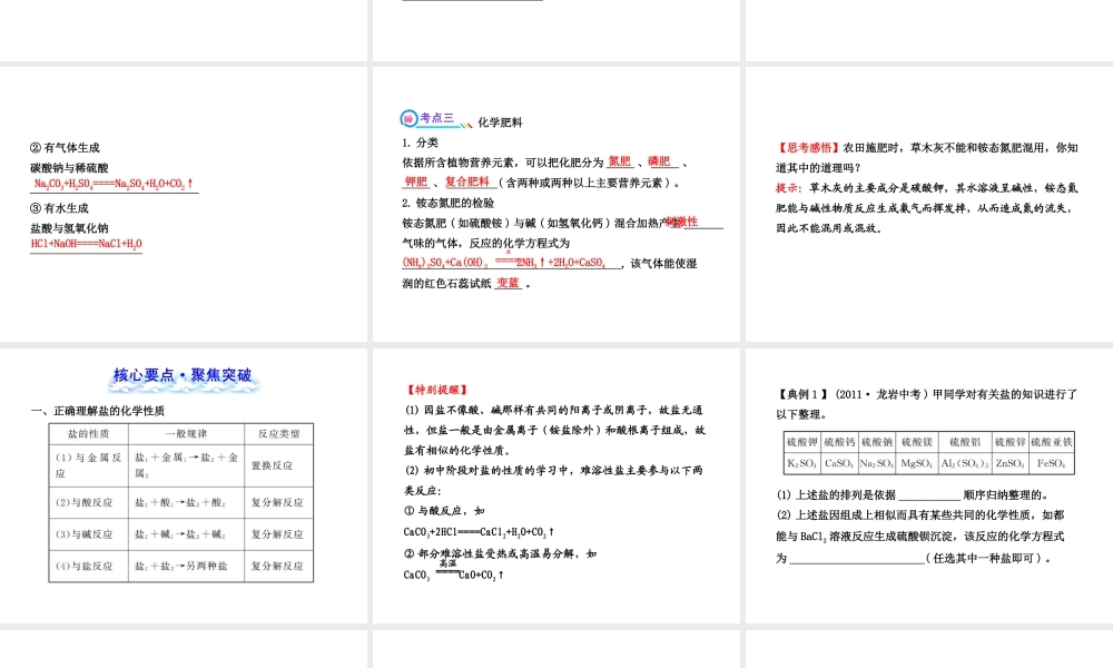 【全程复习方略】2013版中考化学 第7章 应用广泛的酸、碱、盐 第2节 几种重要的盐配套课件 沪教版