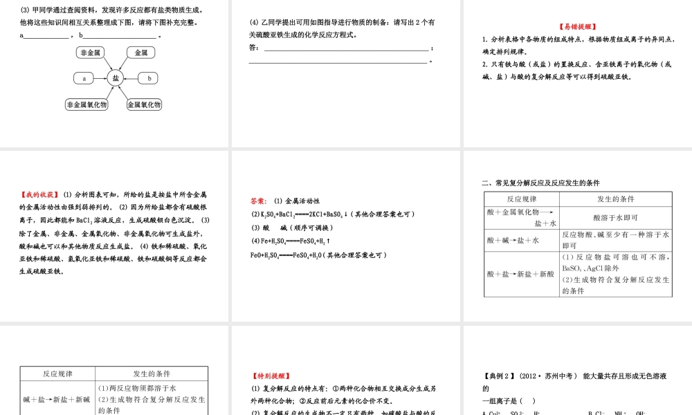 【全程复习方略】2013版中考化学 第7章 应用广泛的酸、碱、盐 第2节 几种重要的盐配套课件 沪教版