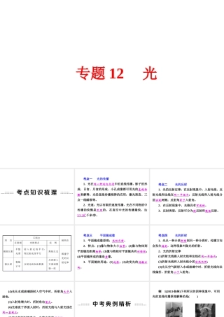 【中考备战策略】2015年中考科学总复习 专题12 光（考点知识梳理+中考典例精析+考点训练）课件 浙教版