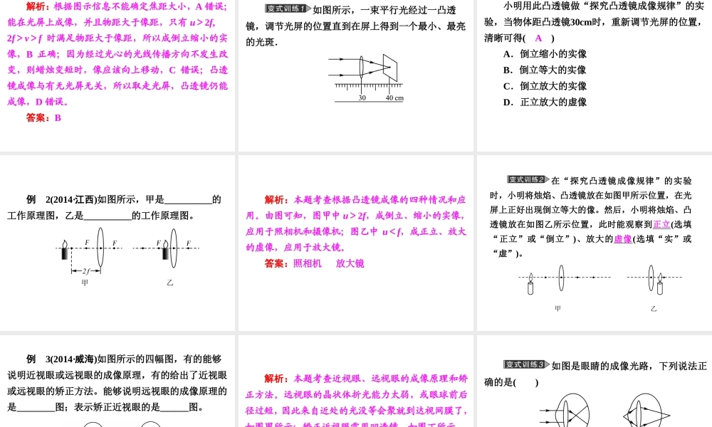 【中考备战策略】2015年中考科学总复习 专题13 透镜和视觉（考点知识梳理+中考典例精析+考点训练）课件 浙教版