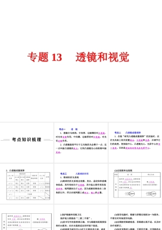 【中考备战策略】2015年中考科学总复习 专题13 透镜和视觉（考点知识梳理+中考典例精析+考点训练）课件 浙教版