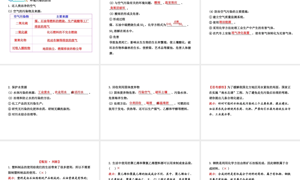 【全程复习方略】2013版中考化学 第9章 化学与社会发展配套课件 沪教版
