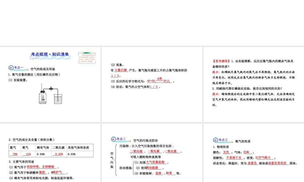 【全程复习方略】2013版中考化学 第二单元我们周围的空气（含中考示例）课件 新人教版