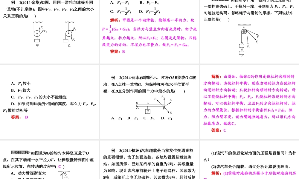 【中考备战策略】2015年中考科学总复习 专题19 简单机械（考点知识梳理+中考典例精析+考点训练）课件 浙教版