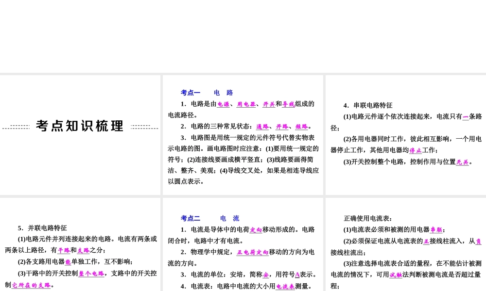 【中考备战策略】2015年中考科学总复习 专题20 电路探秘（考点知识梳理+中考典例精析+考点训练）课件 浙教版
