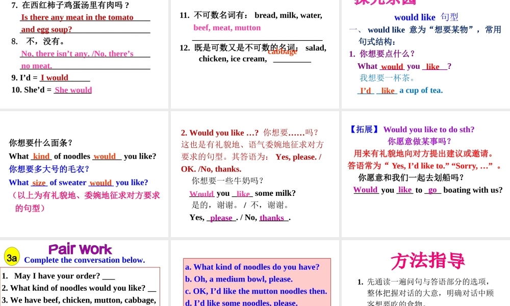 Unit 10 I’d like some noodles perion 2课件